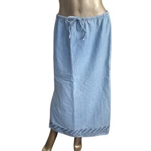 Eddie Bauer Women Small Draw String Ankle Length Chambray 90's Denim Skirt Blue